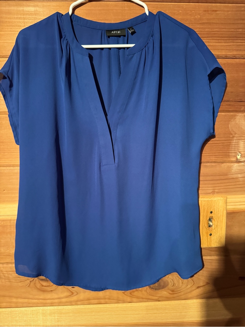 Apt. 9 Cobalt Blue Split V-Neck Short Sleeve Blouse